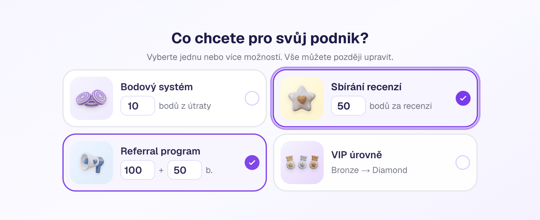 Nastavení odměny za Google recenzi v Tinadu — karta Sbírání recenzí se zvýrazněným polem pro body