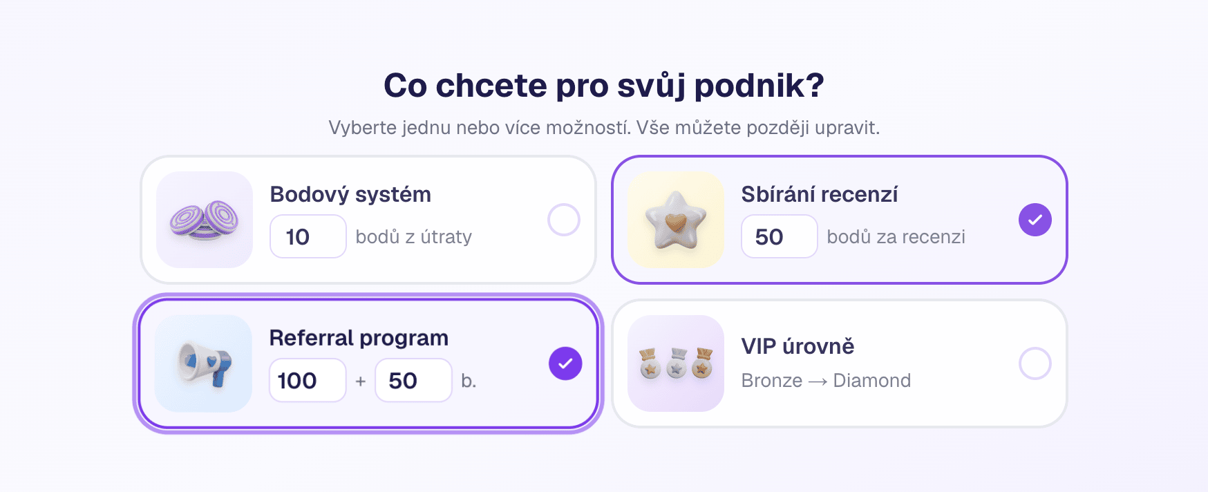 Nastavení programu doporučení v Tinadu — karta Referral program se zvýrazněnými poli pro bonus